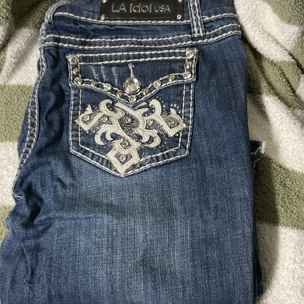 L.A. idol Women's Embellished Blue Boot Cut Jeans